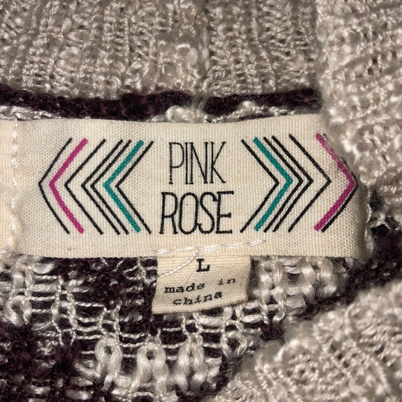 PINK ROSE Red Tan Open Drape Open Front Sweater L - Picture 6 of 8